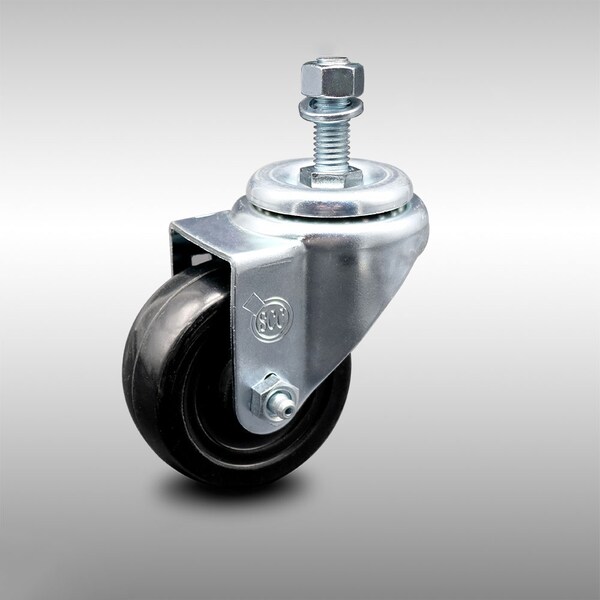 3 Inch SS Hard Rubber Wheel Swivel 1/2 Inch Threaded Stem Caster